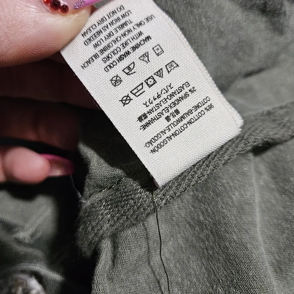 Free people revolve military green jacket button small black distressed crop - Picture 2 of 10